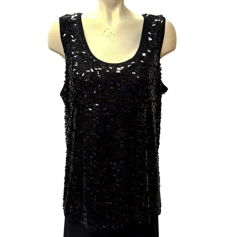 Verve Ami Black Sequin Sleeveless Scoop Neck Tank Top 1X